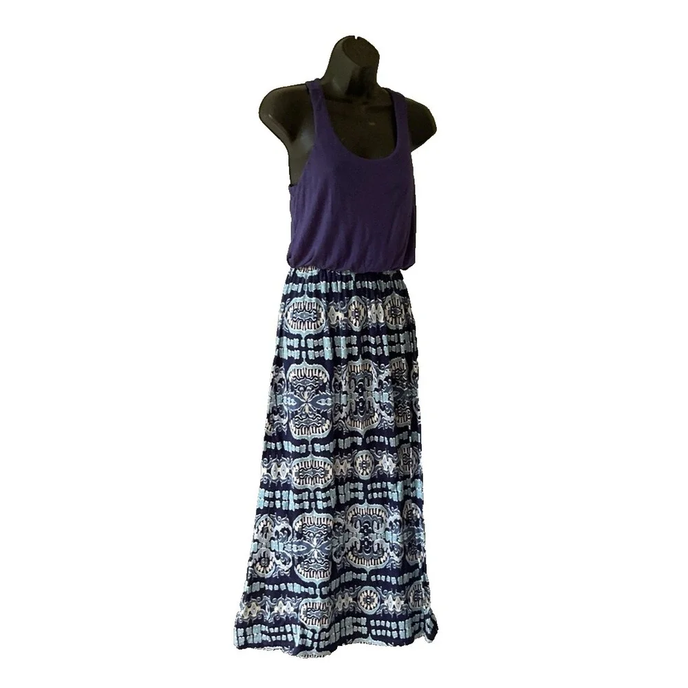 Pink Republic Maxi Dress S Purple Navy White Geometric Sleeveless Long Women
